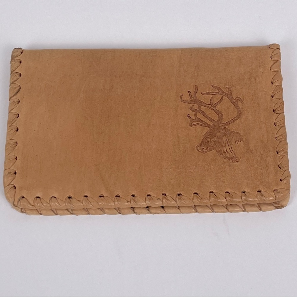Vintage Tan Leather Bi-Fold Wallet with Embossed Deer; Grandpa,